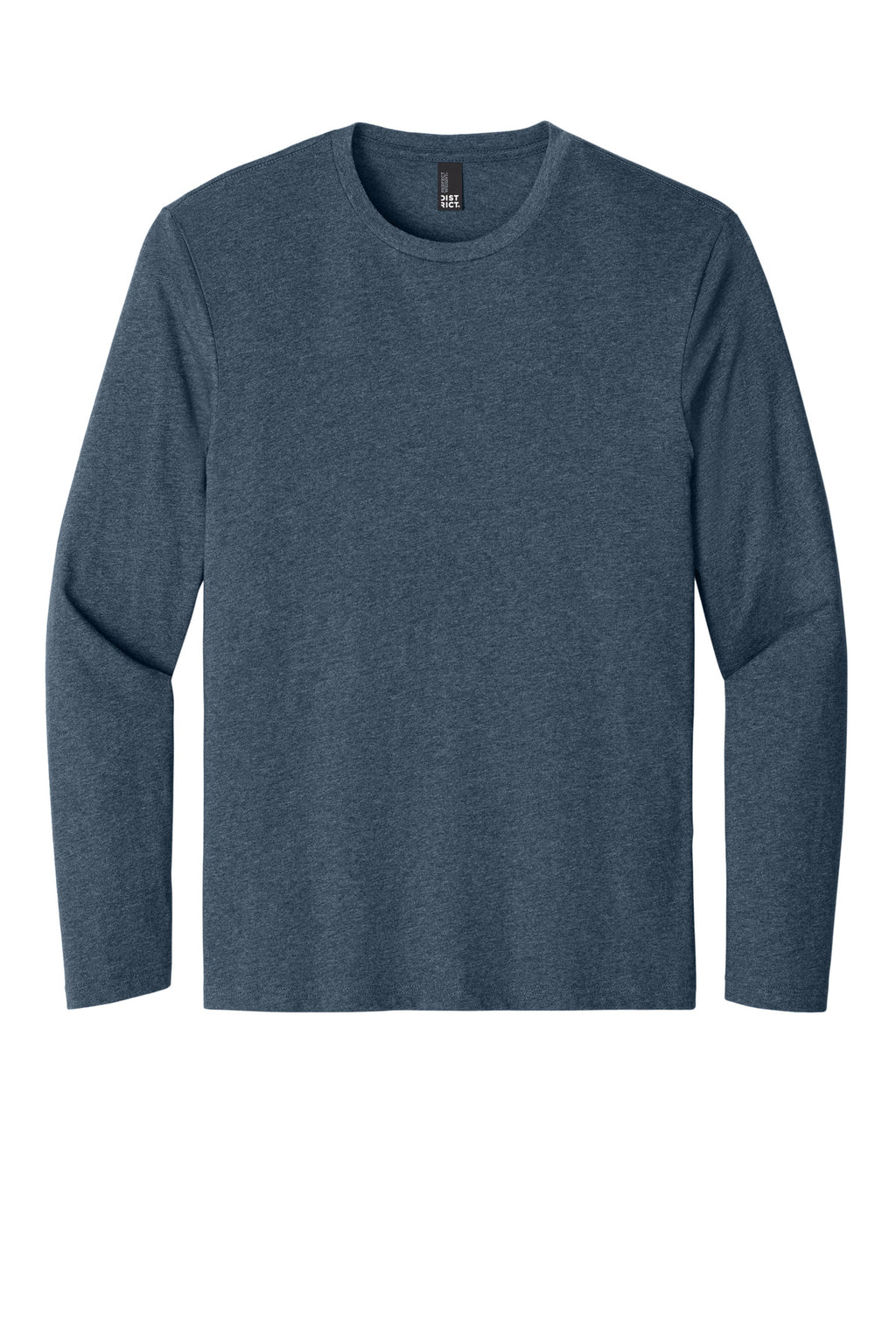 Rear View of Heathered Navy District Perfect Weight Long Sleeve Tee. DT105