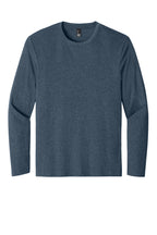 Rear View of Heathered Navy District Perfect Weight Long Sleeve Tee. DT105