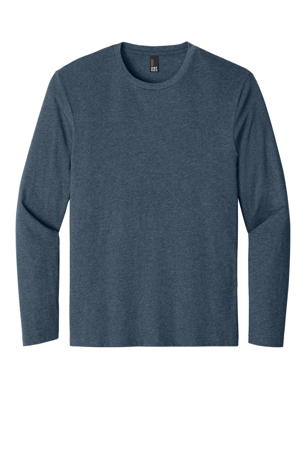 Rear View of Heathered Navy District Perfect Weight Long Sleeve Tee. DT105