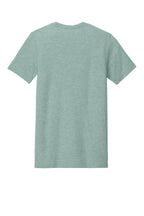 Rear View of Ht Dusty Blue BELLA+CANVAS Unisex Heather CVC Short Sleeve Tee. BC3001CVC