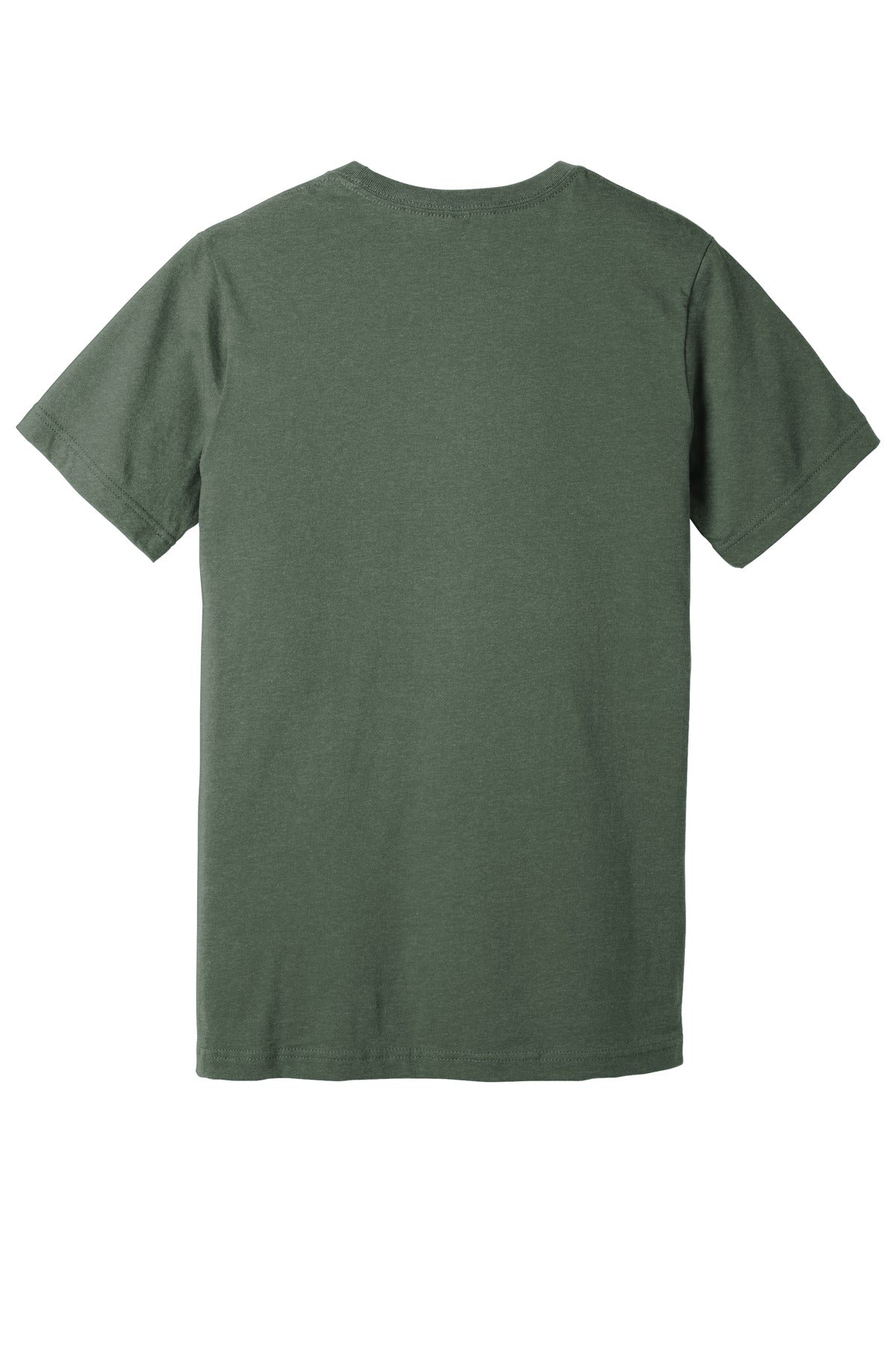 Rear View of Ht Military Gn BELLA+CANVAS Unisex Heather CVC Short Sleeve Tee. BC3001CVC
