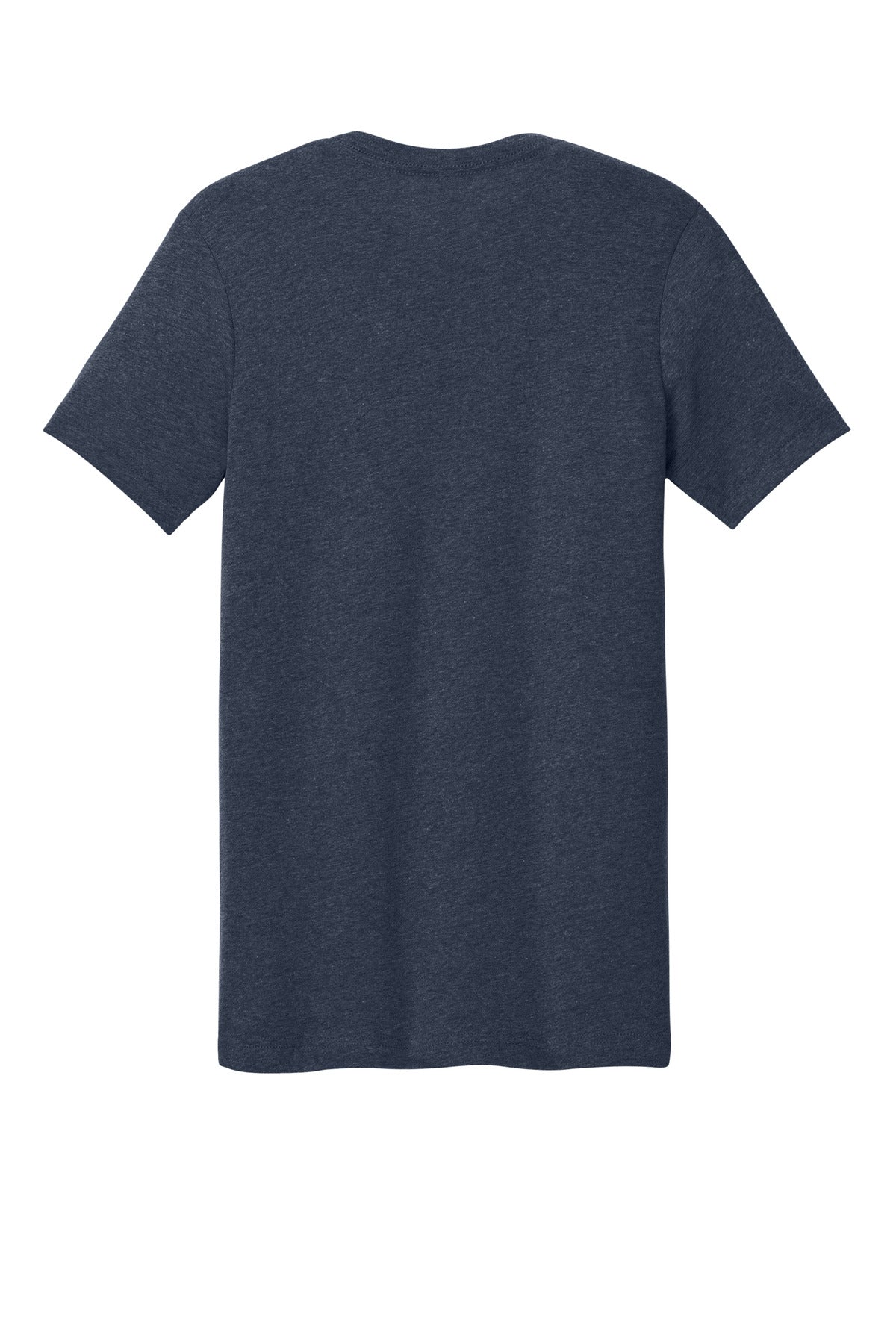 Rear View of Ht Navy BELLA+CANVAS Unisex Heather CVC Short Sleeve Tee. BC3001CVC