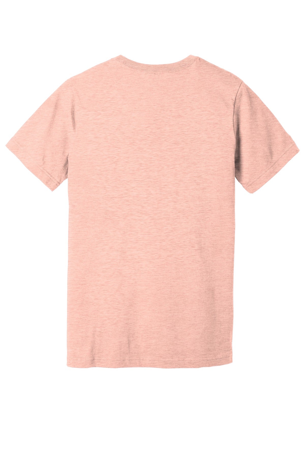 Rear View of Ht Prm Peach BELLA+CANVAS Unisex Heather CVC Short Sleeve Tee. BC3001CVC
