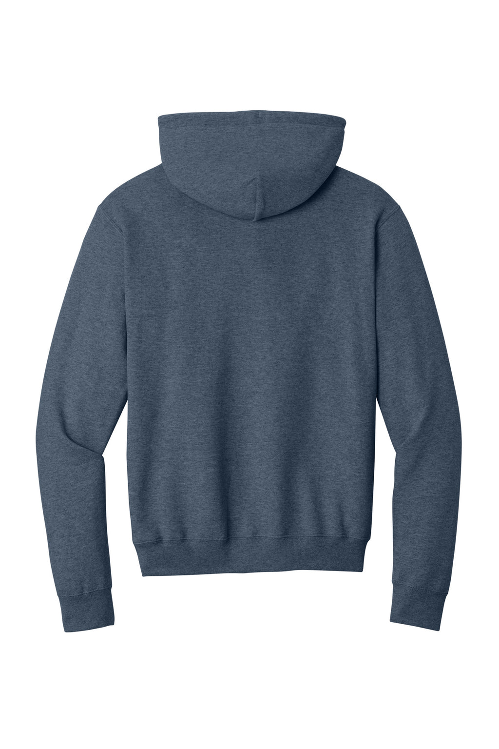 Rear View of Hthr Navy Port & Co Core Fleece Pullover Hooded Sweatshirt. PC78H