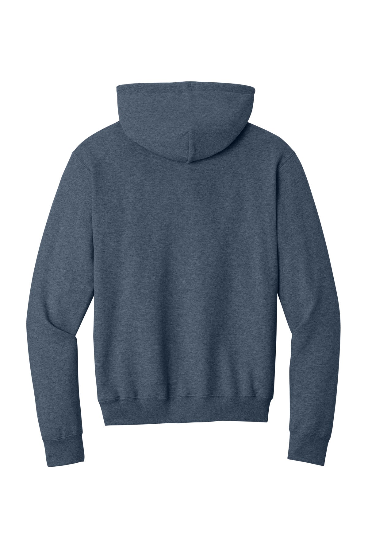 Rear View of Hthr Navy Port & Co Core Fleece Pullover Hooded Sweatshirt. PC78H