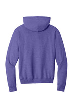 Rear View of Hthr Purple Port & Co Core Fleece Pullover Hooded Sweatshirt. PC78H