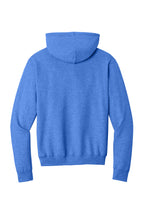 Rear View of Hthr Royal Port & Co Core Fleece Pullover Hooded Sweatshirt. PC78H