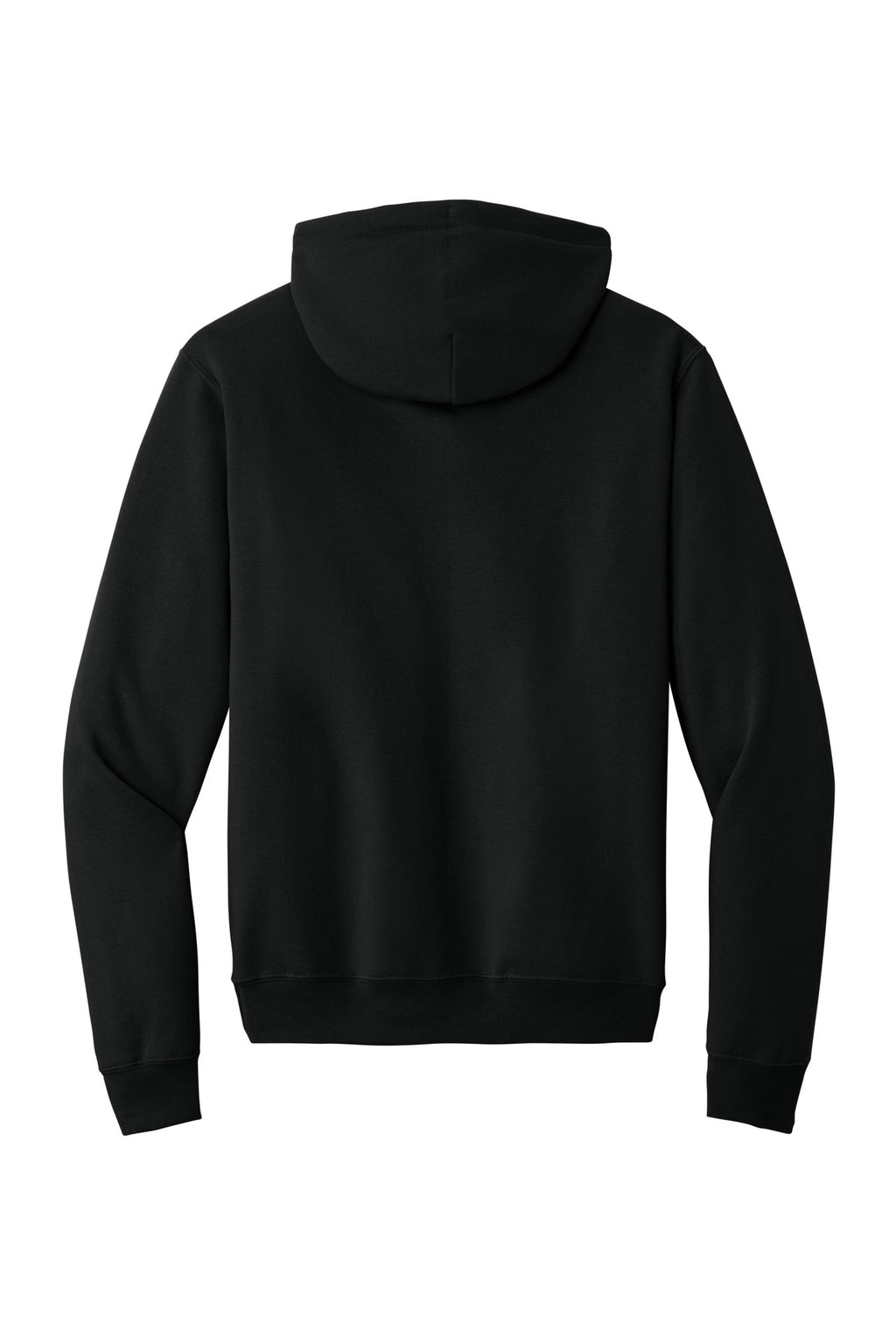 Rear View of Jet Black Port & Co Core Fleece Pullover Hooded Sweatshirt. PC78H