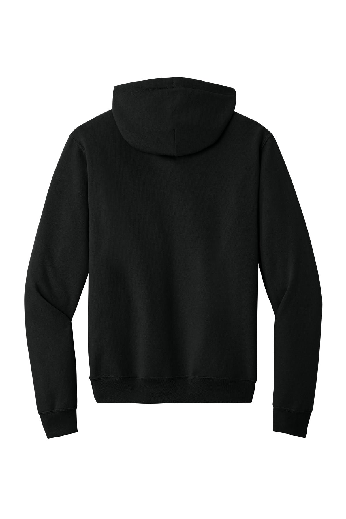 Rear View of Jet Black Port & Co Core Fleece Pullover Hooded Sweatshirt. PC78H