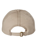 Rear View of Khaki/ Brown Stitch Bio-Washed Classic Dad Hat - VC300A