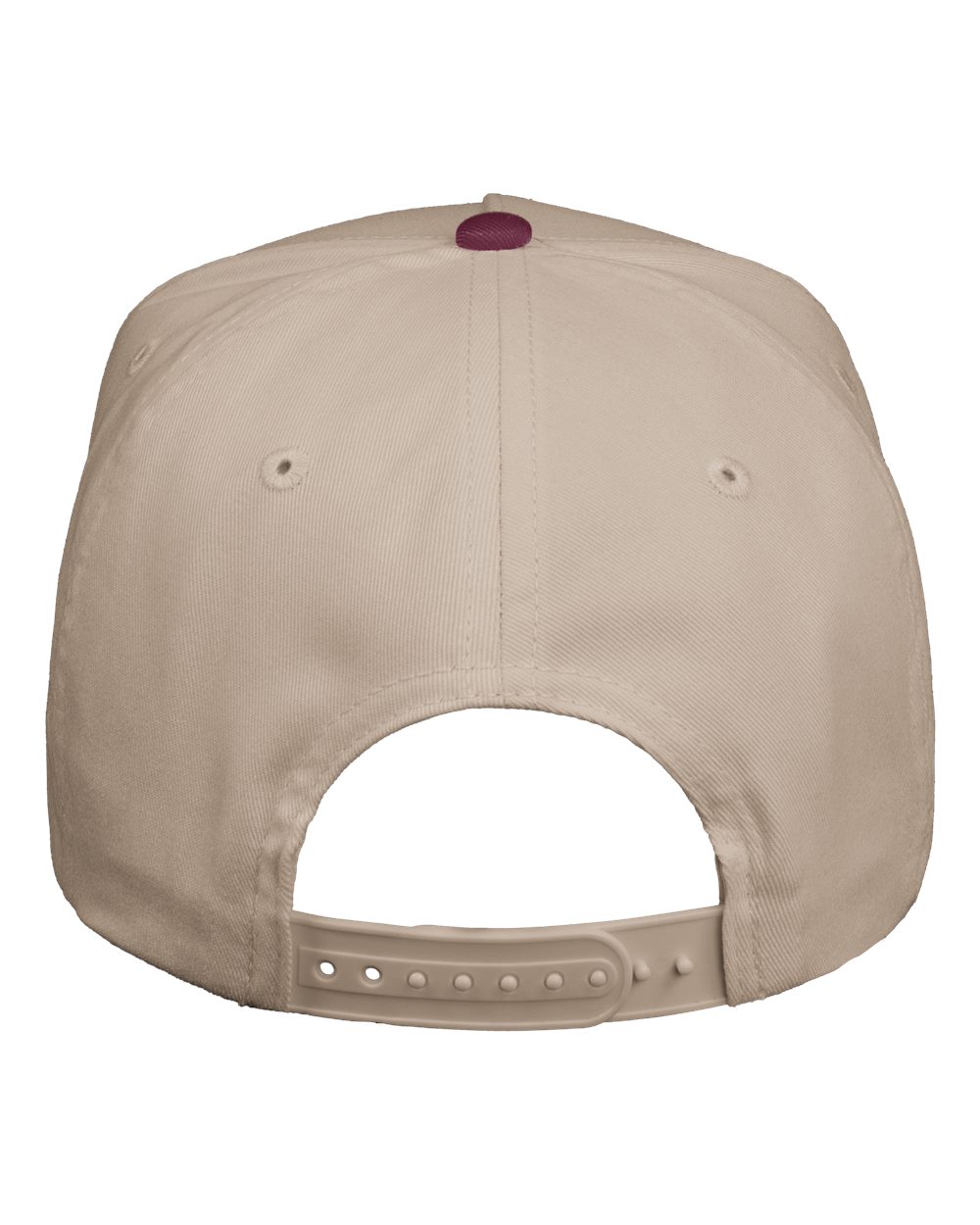 Rear View of Khaki/ Maroon Five-Panel Twill Cap - 8869