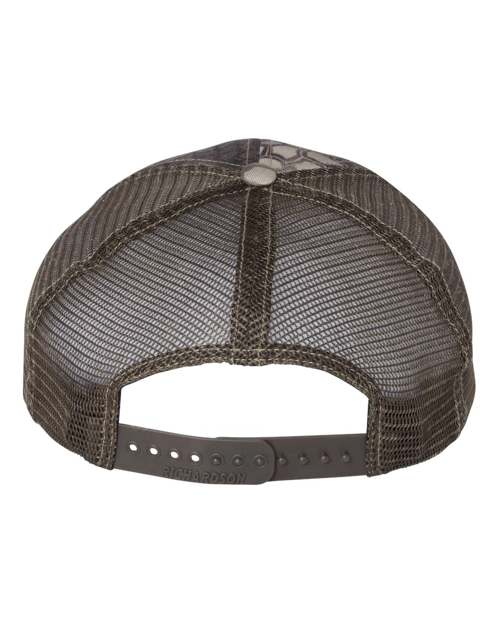 Rear View of Kryptek Highlander/ Brown Garment Washed Printed Trucker Cap - 111P