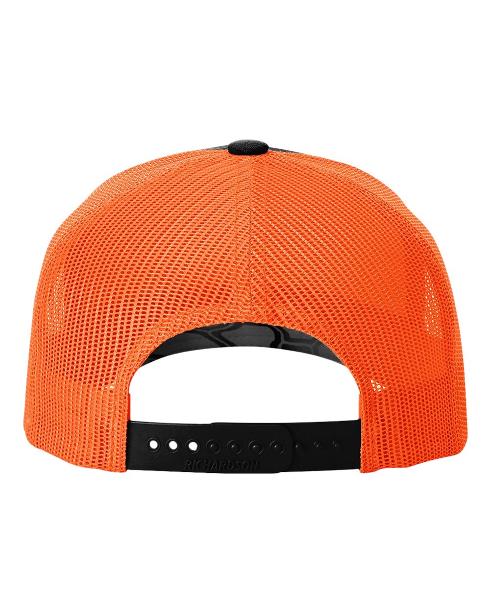 Rear View of Kryptek Typhon/ Neon Orange Five-Panel Printed Trucker Cap - 112PFP