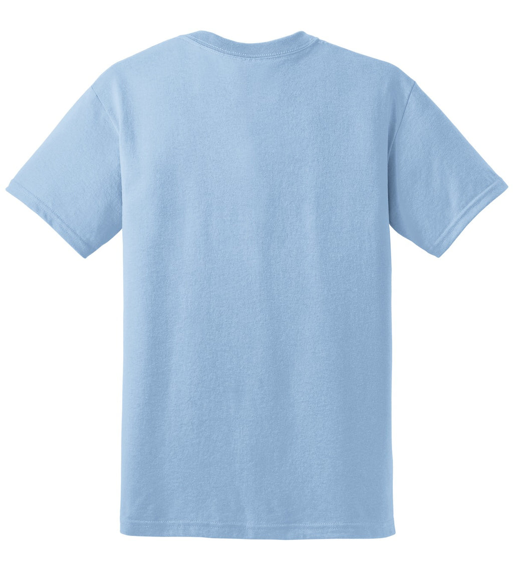 Rear View of Light Blue Gildan DryBlend 50 Cotton/50 Poly T-Shirt. 8000