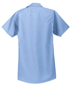 Rear View of Light Blue Red Kap Short Sleeve Industrial Work Shirt. SP24