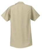 Rear View of Light Tan Red Kap Short Sleeve Industrial Work Shirt. SP24