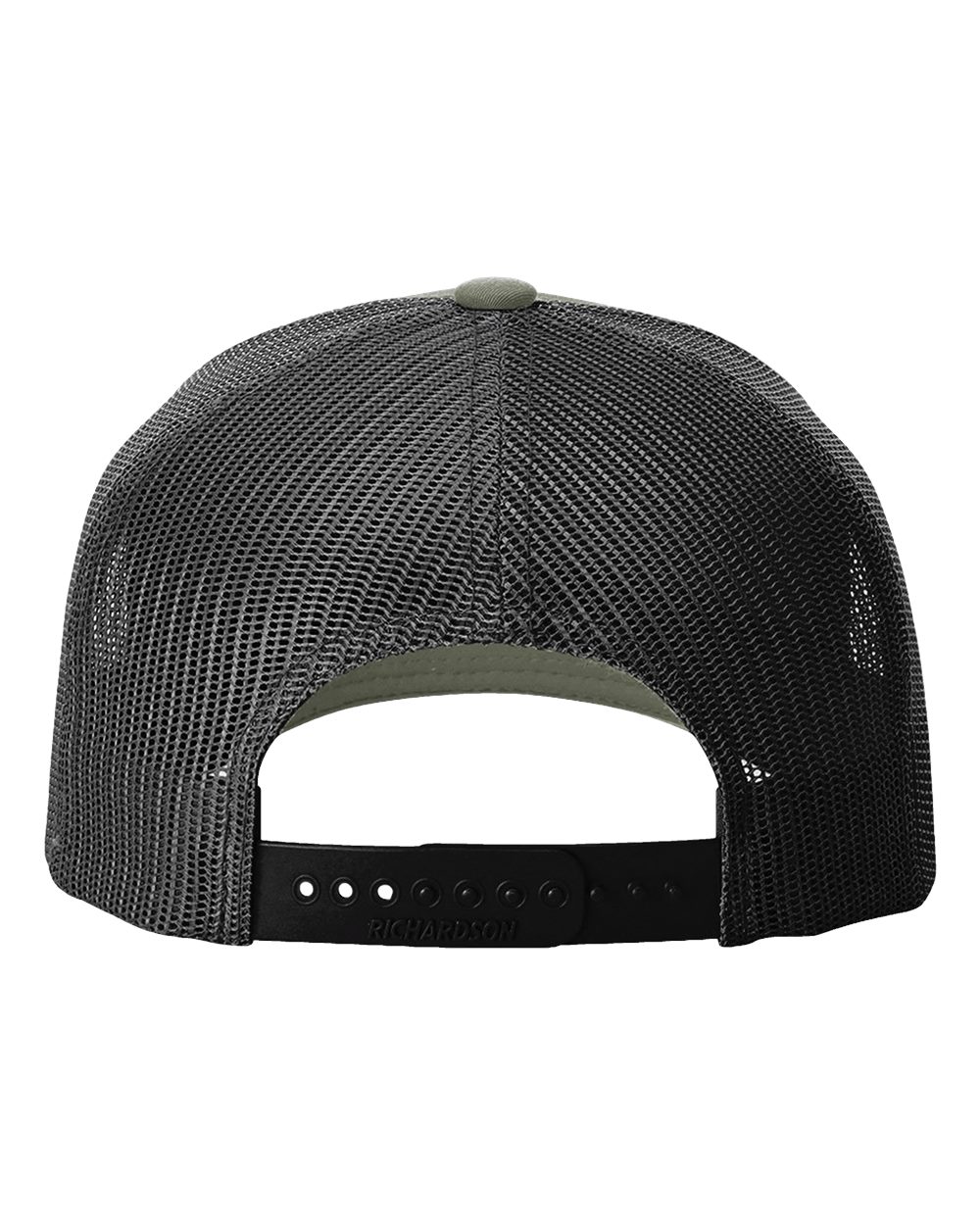 Rear View of Loden Green/ Black Five-Panel Trucker Cap - 112FP