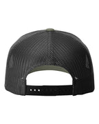 Rear View of Loden Green/ Black Five-Panel Trucker Cap - 112FP