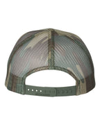 Rear View of Loden/ Green Camo Printed Mesh Trucker Cap - 112PM