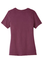 Rear View of Maroon BELLA+CANVAS Women's Relaxed Jersey Short Sleeve Tee. BC6400