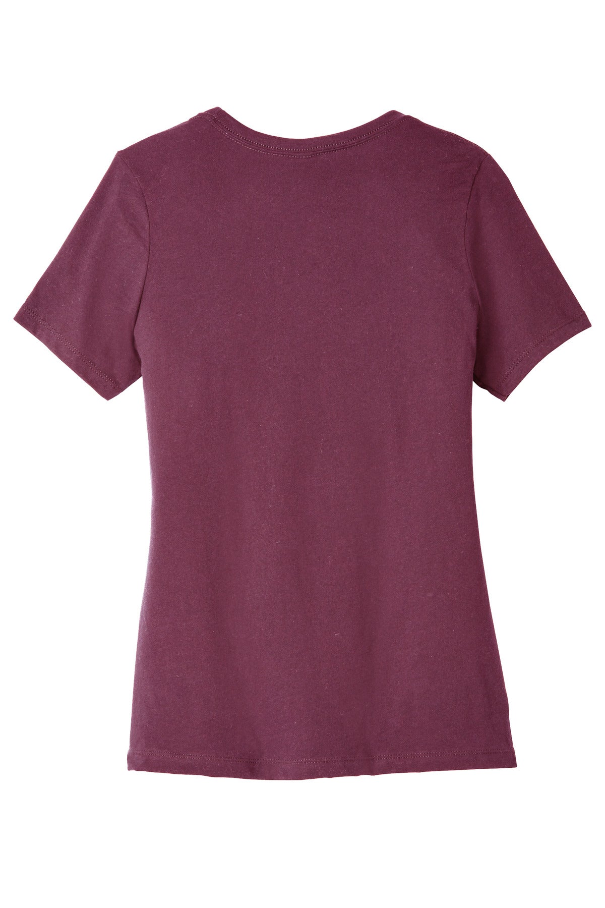 Rear View of Maroon BELLA+CANVAS Women's Relaxed Jersey Short Sleeve Tee. BC6400