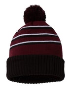 Rear View of Maroon/ Black/ White Pom Cuffed Beanie - 134