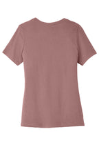 Rear View of Mauve BELLA+CANVAS Women's Relaxed Jersey Short Sleeve Tee. BC6400