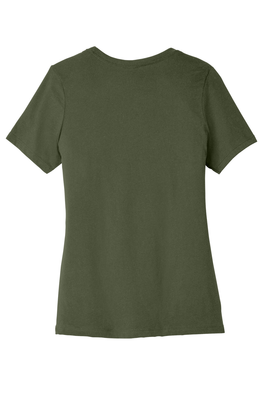 Rear View of MilGreen BELLA+CANVAS Women's Relaxed Jersey Short Sleeve Tee. BC6400