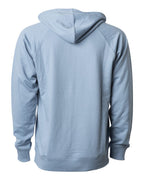 Rear View of Misty Blue Icon Lightweight Loopback Terry Hooded Sweatshirt - SS1000