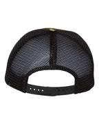 Rear View of Mossy Oak Bottomland/ Black Garment Washed Printed Trucker Cap - 111P