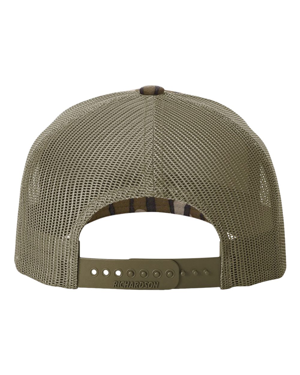 Rear View of Mossy Oak Bottomland/ Loden Five-Panel Printed Trucker Cap - 112PFP