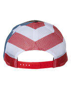 Rear View of Mossy Oak Break-Up Country/ Stars & Stripes Printed Mesh Trucker Cap - 112PM
