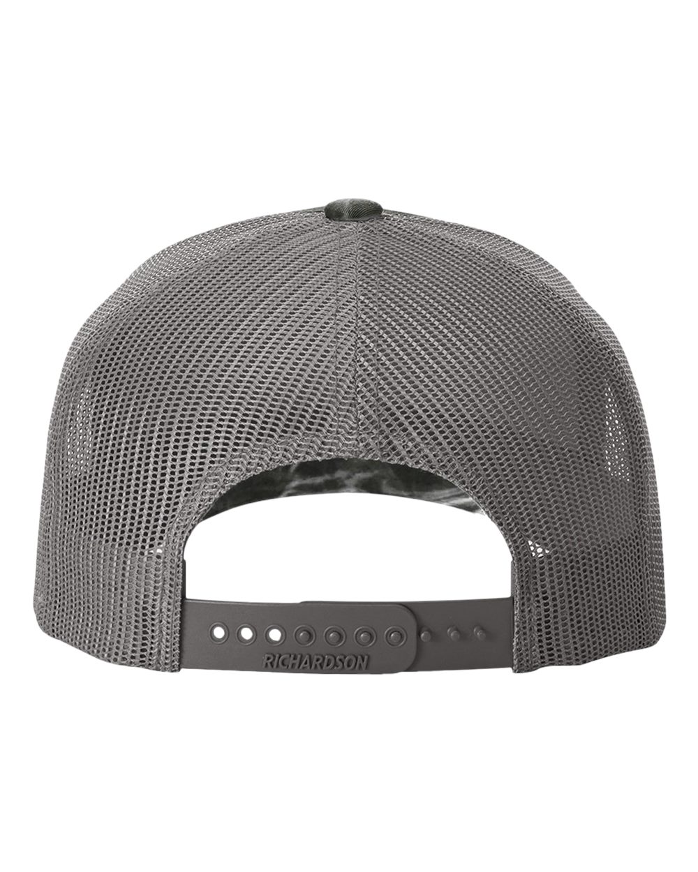 Rear View of Mossy Oak Elements Blacktip/ Charcoal Five-Panel Printed Trucker Cap - 112PFP