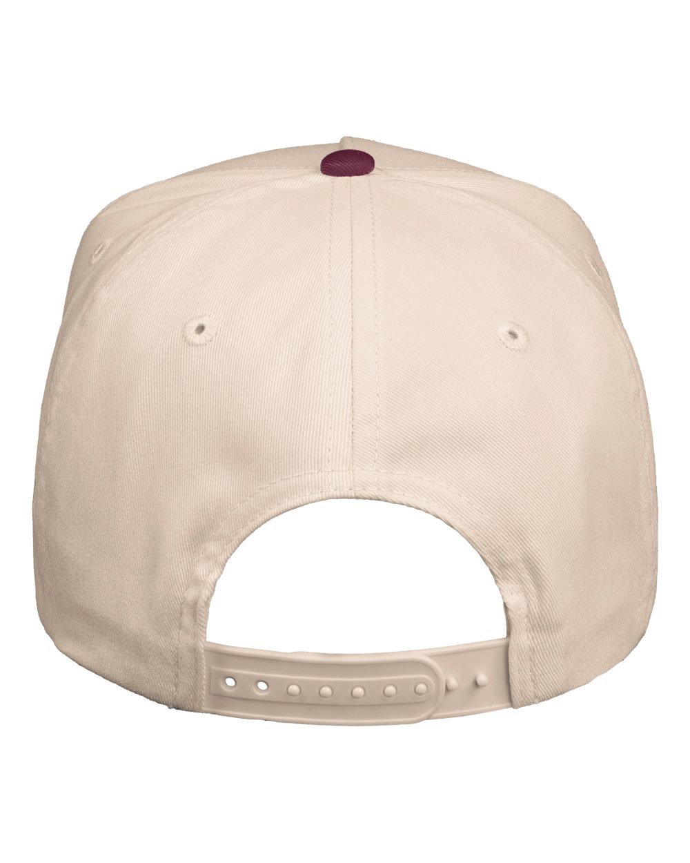 Rear View of Natural/ Maroon Five-Panel Twill Cap - 8869