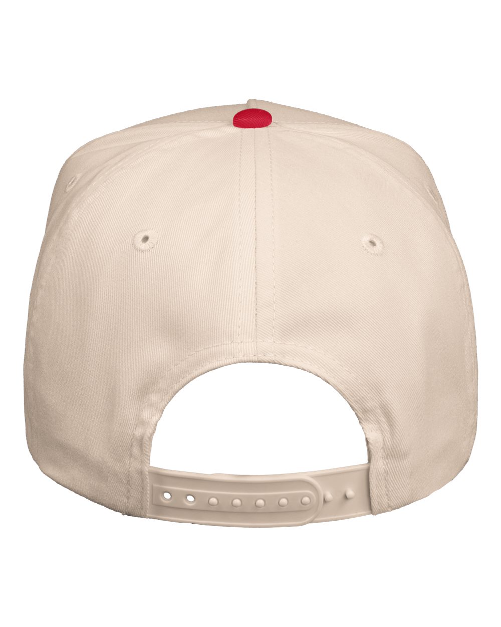 Rear View of Natural/ Red Five-Panel Twill Cap - 8869