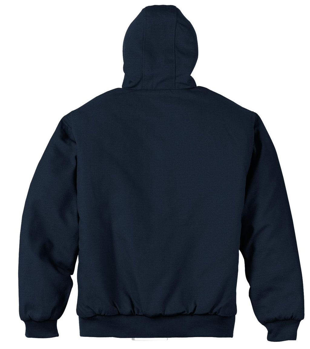 Rear View of Navy CornerStone - Duck Cloth Hooded Work Jacket. J763H