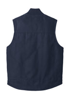 Rear View of Navy CornerStone Washed Duck Cloth Vest. CSV40