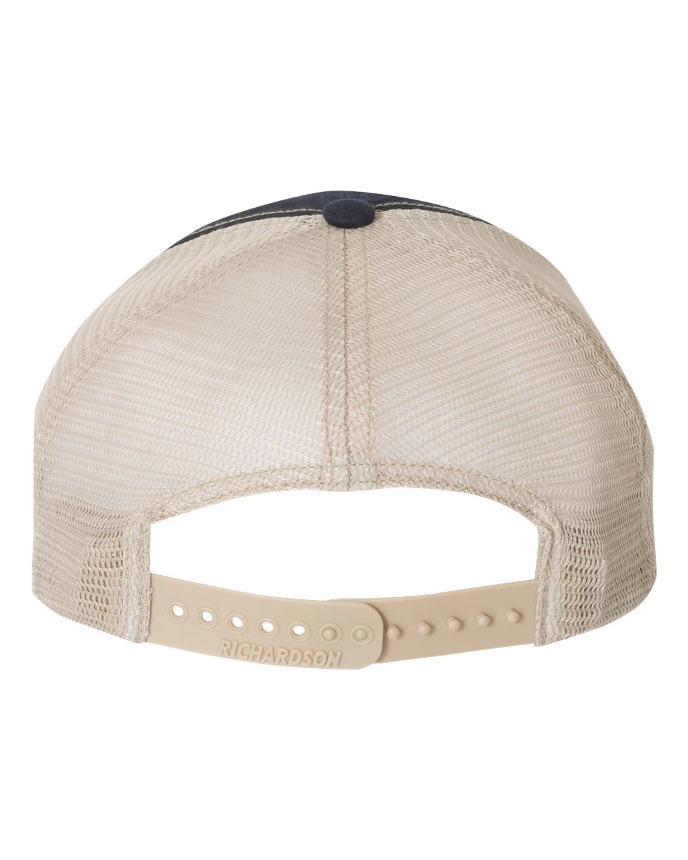 Rear View of Navy/ Khaki Garment-Washed Trucker Cap - 111