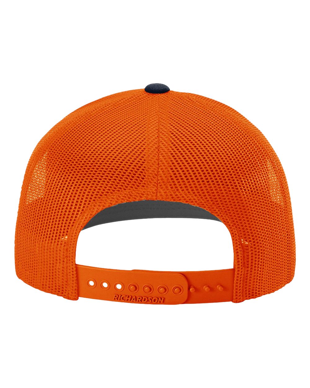 Rear View of Navy/ Orange Snapback Trucker Cap - 112
