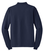 Rear View of Navy Port Authority Silk Touch Long Sleeve Polo. K500LS