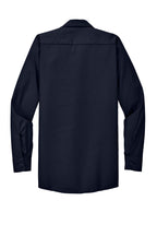 Rear View of Navy Red Kap Long Sleeve Industrial Work Shirt. SP14