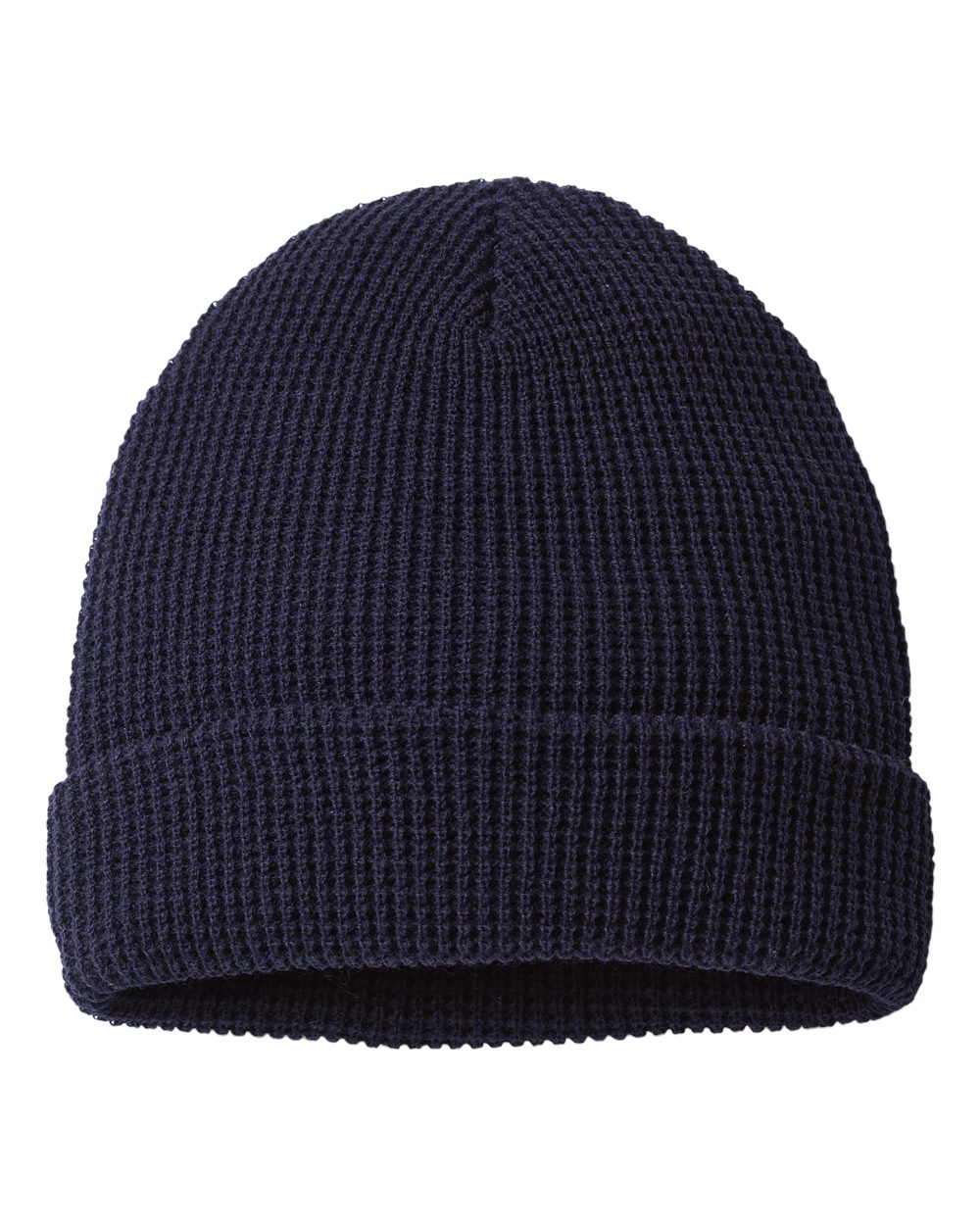 Rear View of Navy Waffle Cuffed Beanie - 146R