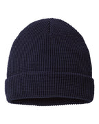 Rear View of Navy Waffle Cuffed Beanie - 146R