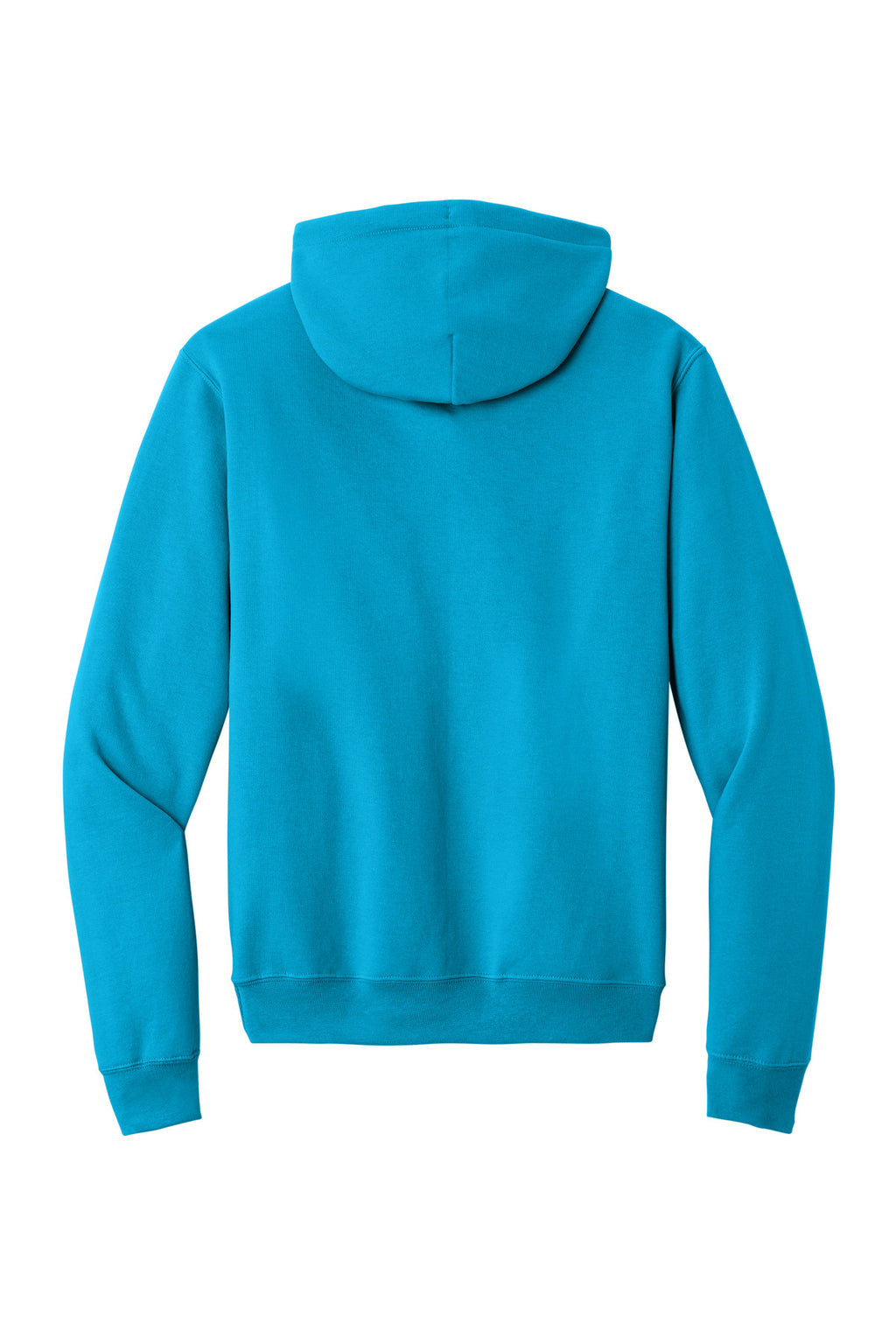Rear View of Neon Blue Port & Co Core Fleece Pullover Hooded Sweatshirt. PC78H