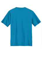 Rear View of Neon Blue Port & Co Youth Performance Tee. PC380Y
