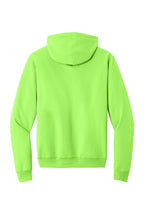 Rear View of Neon Green Port & Co Core Fleece Pullover Hooded Sweatshirt. PC78H