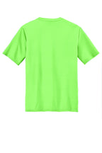 Rear View of Neon Green Port & Co Youth Performance Tee. PC380Y