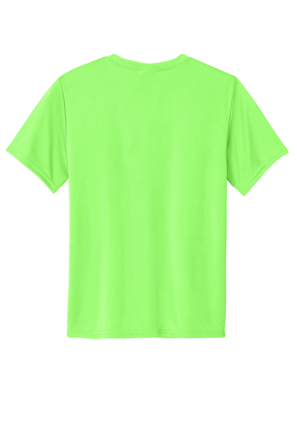 Rear View of Neon Green Port & Co Youth Performance Tee. PC380Y