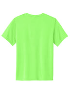 Rear View of Neon Green Port & Co Youth Performance Tee. PC380Y