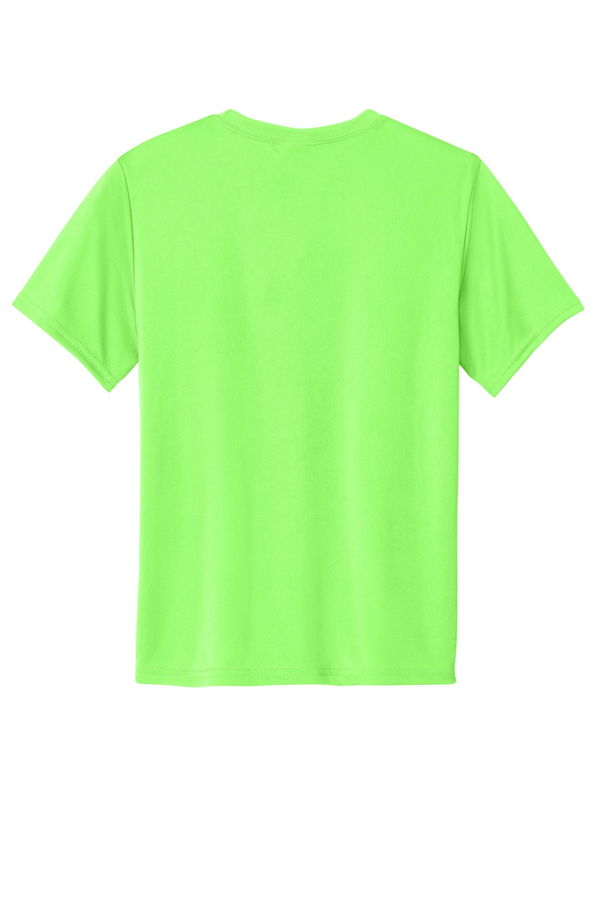 Rear View of Neon Green Port & Co Youth Performance Tee. PC380Y